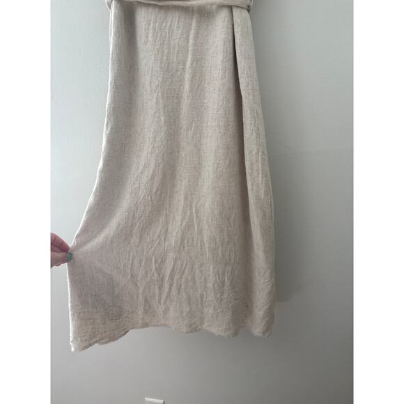 Lulus Italian Summer Linen Midi Dress Womens Medium Beige Button Front Tie Waist - Picture 13 of 13